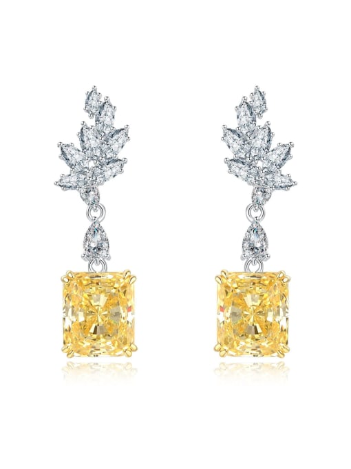 Yellow [e 0292] 925 Sterling Silver High Carbon Diamond Yellow Flower Dainty Drop Earring